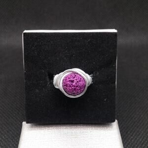 Artisan Made Purple Stone Ring Wire Wrapped Lava Rock Diffuser Essential Oil NEW
